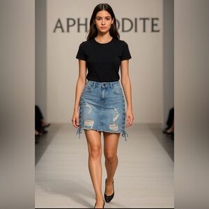 Distressed Denim Mini Skirt - Blue